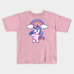 Cute Unicorn With Dumbbell and Fork Cartoon Kids T-Shirt